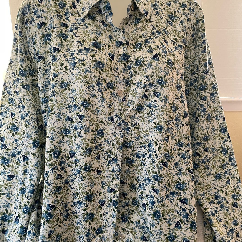 J.Jill Floral Button-Up Shirt in Blue and Green Size XL